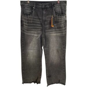 2082. Plus-Risen distressed embellished high rise straight crop Jean